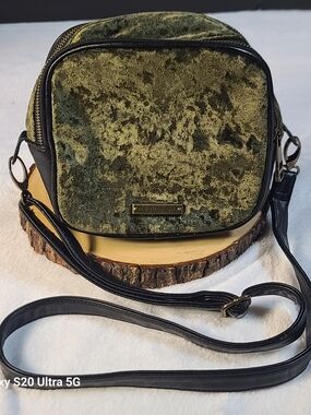 Madden Girl Olive Velvet Crossbody with Black Trim